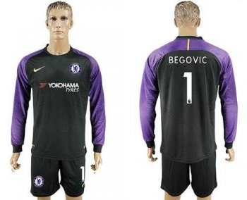 Chelsea #1 Begovic Black Goalkeeper Long Sleeves Soccer Club Jersey