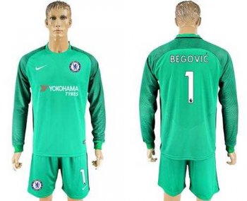 Chelsea #1 Begovic Green Goalkeeper Long Sleeves Soccer Club Jersey