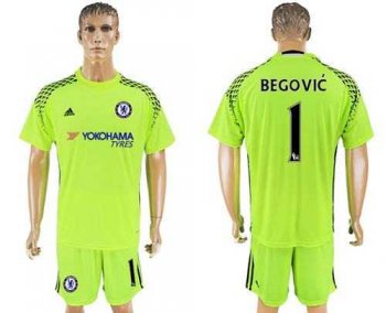 Chelsea #1 Begovic Shiny Green Goalkeeper Soccer Club Jersey