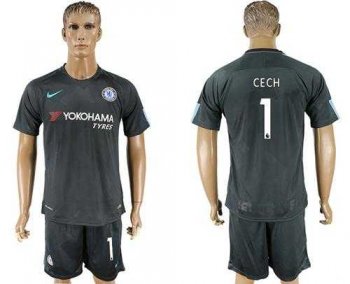 Chelsea #1 Cech Black Soccer Club Jersey