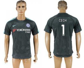 Chelsea #1 Cech Black Soccer Club Jersey