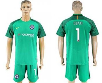 Chelsea #1 Cech Green Goalkeeper Soccer Club Jersey