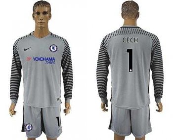 Chelsea #1 Cech Grey Goalkeeper Long Sleeves Soccer Club Jersey