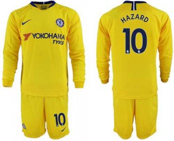 Chelsea #10 Hazard Away Long Sleeves Soccer Club Jersey