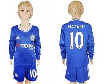 Chelsea #10 Hazard Home Long Sleeves Kid Soccer Club Jersey