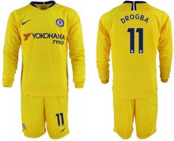 Chelsea #11 Drogba Away Long Sleeves Soccer Club Jersey