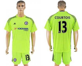 Chelsea #13 Courtois Shiny Green Goalkeeper Soccer Club Jersey