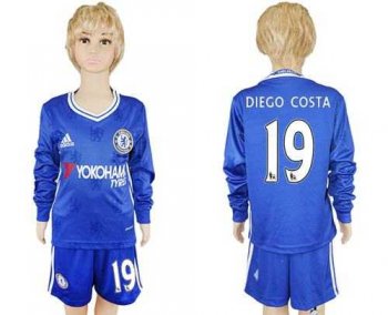 Chelsea #19 Diego Costa Home Long Sleeves Kid Soccer Club Jersey