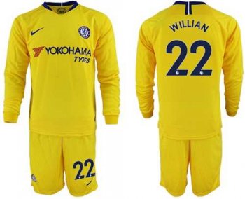 Chelsea #22 Willian Away Long Sleeves Soccer Club Jersey