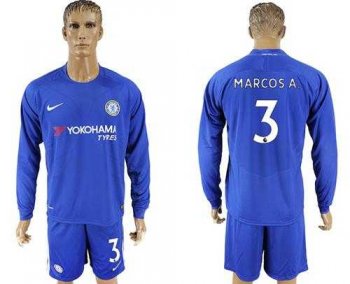 Chelsea #3 Marcos A. Home Long Sleeves Soccer Club Jersey