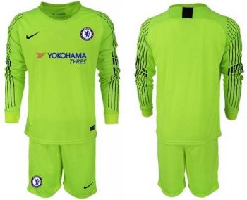 Chelsea Blank Shiny Green Goalkeeper Long Sleeves Soccer Club Jersey