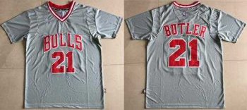 Chicago Bulls #21 Jimmy Butler Grey Short Sleeve Stitched NBA Jersey