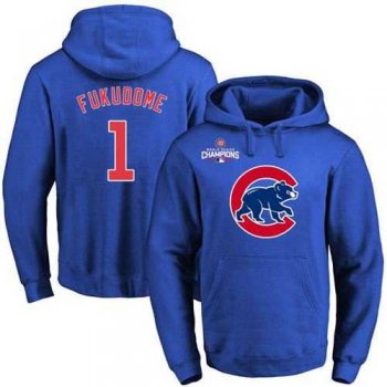 Chicago Cubs #1 Kosuke Fukudome Blue 2016 World Series Champions Primary Logo Pullover Baseball Hoodie