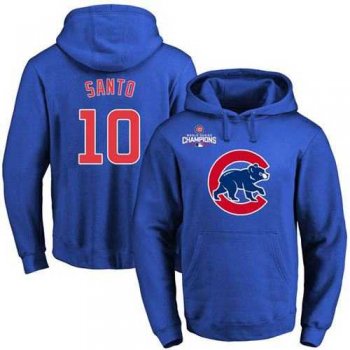 Chicago Cubs #10 Ron Santo Blue 2016 World Series Champions Primary Logo Pullover Baseball Hoodie