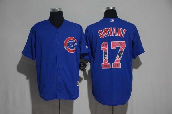 Chicago Cubs #17 Kris Bryant Blue Team Logo Print Cool Base Stitched Baseball Jersey