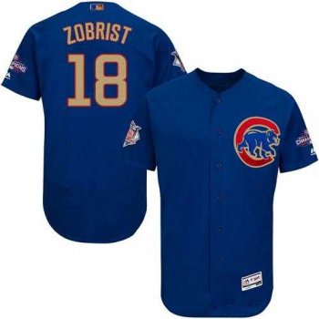 Chicago Cubs #18 Ben Zobrist Blue Flexbase Authentic 2017 Gold Program Stitched MLB Jersey