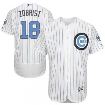 Chicago Cubs #18 Ben Zobrist White(Blue Strip) Flexbase Authentic Collection Father's Day Stitched MLB Jersey