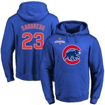 Chicago Cubs #23 Ryne Sandberg Blue 2016 World Series Champions Primary Logo Pullover Baseball Hoodie