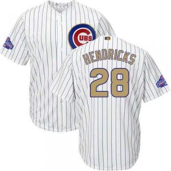 Chicago Cubs #28 Kyle Hendricks White(Blue Strip) 2017 Gold Program Cool Base Stitched MLB Jersey