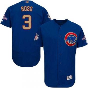 Chicago Cubs #3 David Ross Blue Flexbase Authentic 2017 Gold Program Stitched MLB Jersey