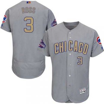 Chicago Cubs #3 David Ross Grey Flexbase Authentic 2017 Gold Program Stitched MLB Jersey