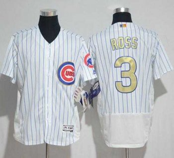 Chicago Cubs #3 David Ross White(Blue Strip) Flexbase Authentic 2017 Gold Program Stitched MLB Jersey