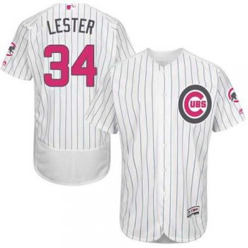 Chicago Cubs #34 Jon Lester White(Blue Strip) Flexbase Authentic Collection Mother's Day Stitched MLB Jersey