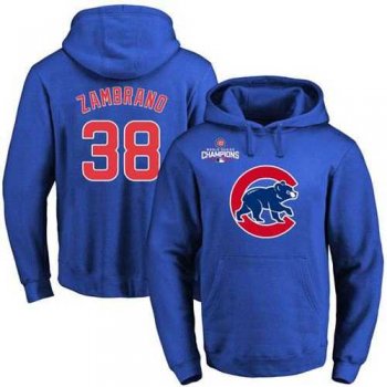 Chicago Cubs #38 Carlos Zambrano Blue 2016 World Series Champions Primary Logo Pullover Baseball Hoodie