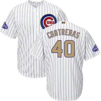 Chicago Cubs #40 Willson Contreras White(Blue Strip) 2017 Gold Program Cool Base Stitched MLB Jersey