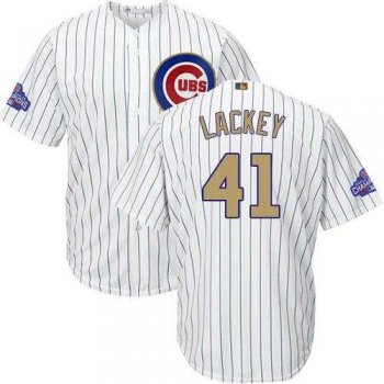 Chicago Cubs #41 John Lackey White(Blue Strip) 2017 Gold Program Cool Base Stitched MLB Jersey