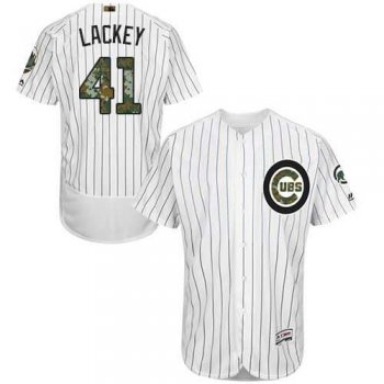 Chicago Cubs #41 John Lackey White(Blue Strip) Flexbase Authentic Collection Memorial Day Stitched MLB Jersey