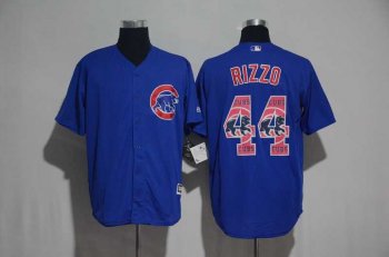 Chicago Cubs #44 Anthony Rizzo Blue Team Logo Print Cool Base Stitched Baseball Jersey