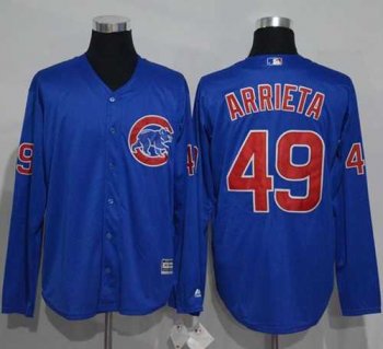 Chicago Cubs #49 Jake Arrieta Blue New Cool Base Long Sleeve Stitched MLB Jersey