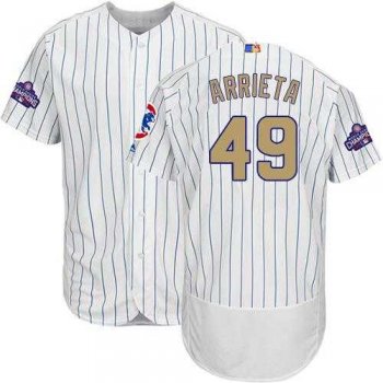 Chicago Cubs #49 Jake Arrieta White(Blue Strip) Flexbase Authentic 2017 Gold Program Stitched MLB Jersey