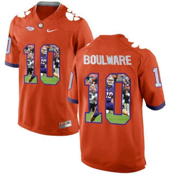 Clemson Tigers #10 Ben Boulware Orange With Portrait Print College Football Jersey