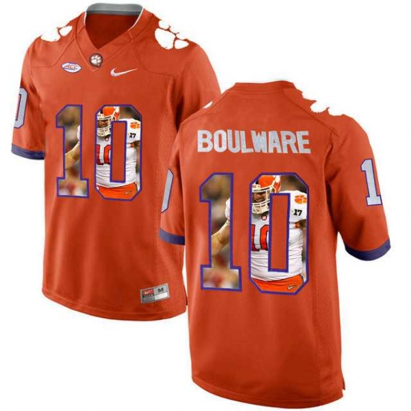 Clemson Tigers #10 Ben Boulware Orange With Portrait Print College Football Jersey4