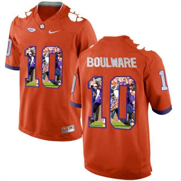 Clemson Tigers #10 Ben Boulware Orange With Portrait Print College Football Jersey6