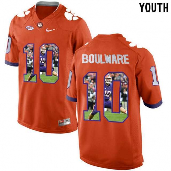 Youth Clemson Tigers #10 Ben Boulware Orange With Portrait Print Youth College Football Jersey