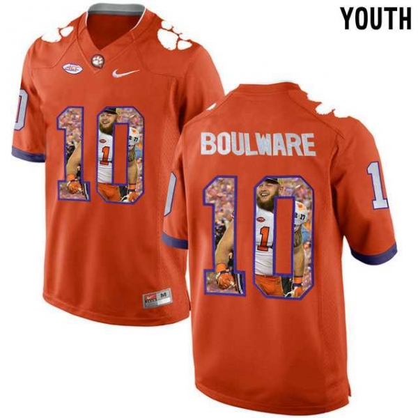 Youth Clemson Tigers #10 Ben Boulware Orange With Portrait Print Youth College Football Jersey3