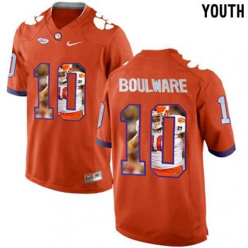 Youth Clemson Tigers #10 Ben Boulware Orange With Portrait Print Youth College Football Jersey4