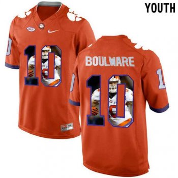 Youth Clemson Tigers #10 Ben Boulware Orange With Portrait Print Youth College Football Jersey5