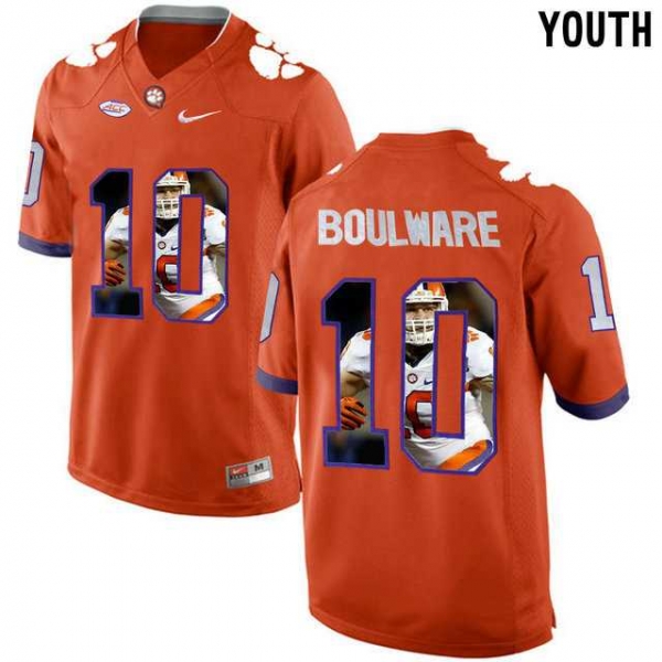 Youth Clemson Tigers #10 Ben Boulware Orange With Portrait Print Youth College Football Jersey5