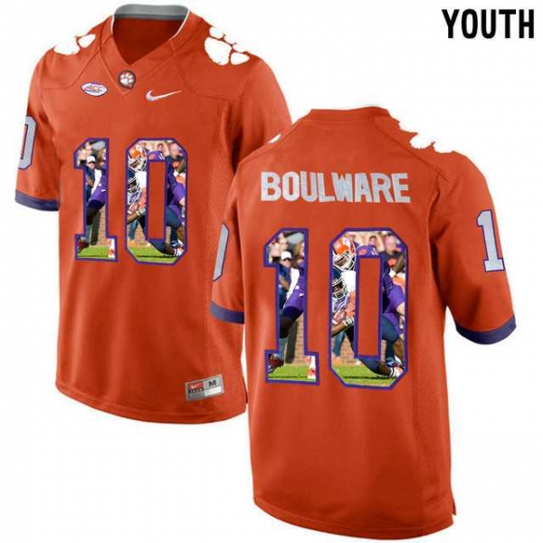 Youth Clemson Tigers #10 Ben Boulware Orange With Portrait Print Youth College Football Jersey6