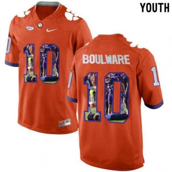 Youth Clemson Tigers #10 Ben Boulware Orange With Portrait Print Youth College Football Jersey7