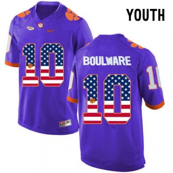 Youth Clemson Tigers #10 Ben Boulware Purple USA Flag Youth College Football Jersey