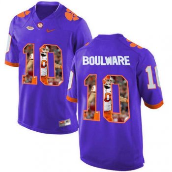 Clemson Tigers #10 Ben Boulware Purple With Portrait Print College Football Jersey