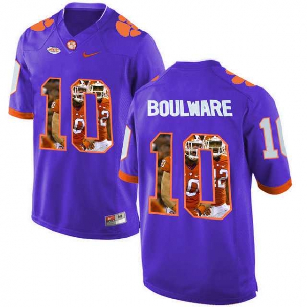 Clemson Tigers #10 Ben Boulware Purple With Portrait Print College Football Jersey10