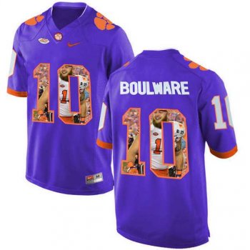 Clemson Tigers #10 Ben Boulware Purple With Portrait Print College Football Jersey3