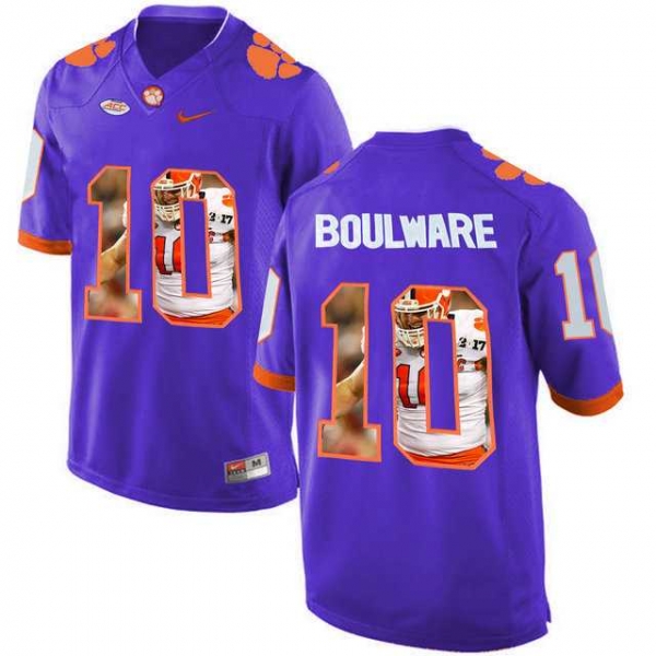 Clemson Tigers #10 Ben Boulware Purple With Portrait Print College Football Jersey4