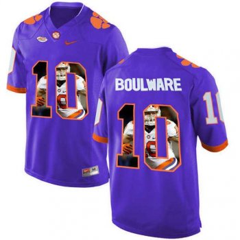 Clemson Tigers #10 Ben Boulware Purple With Portrait Print College Football Jersey5